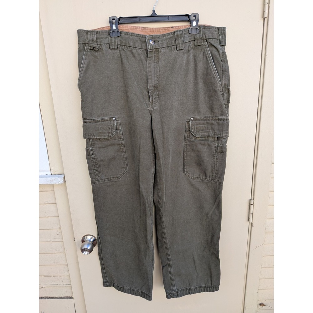 Duluth Trading Co Cargo‎ Work Pants Olive Green Cotton Mens 40x32